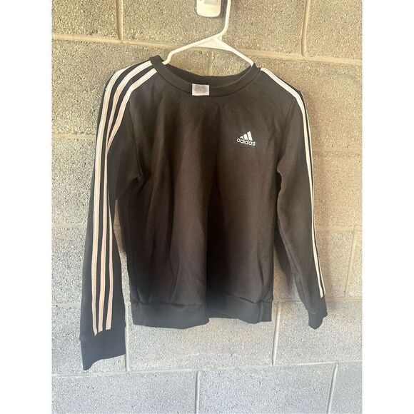 Adidas Crew Neck Side Stripe Pullover Sweatshirt Black Size Small - Picture 1 of 4